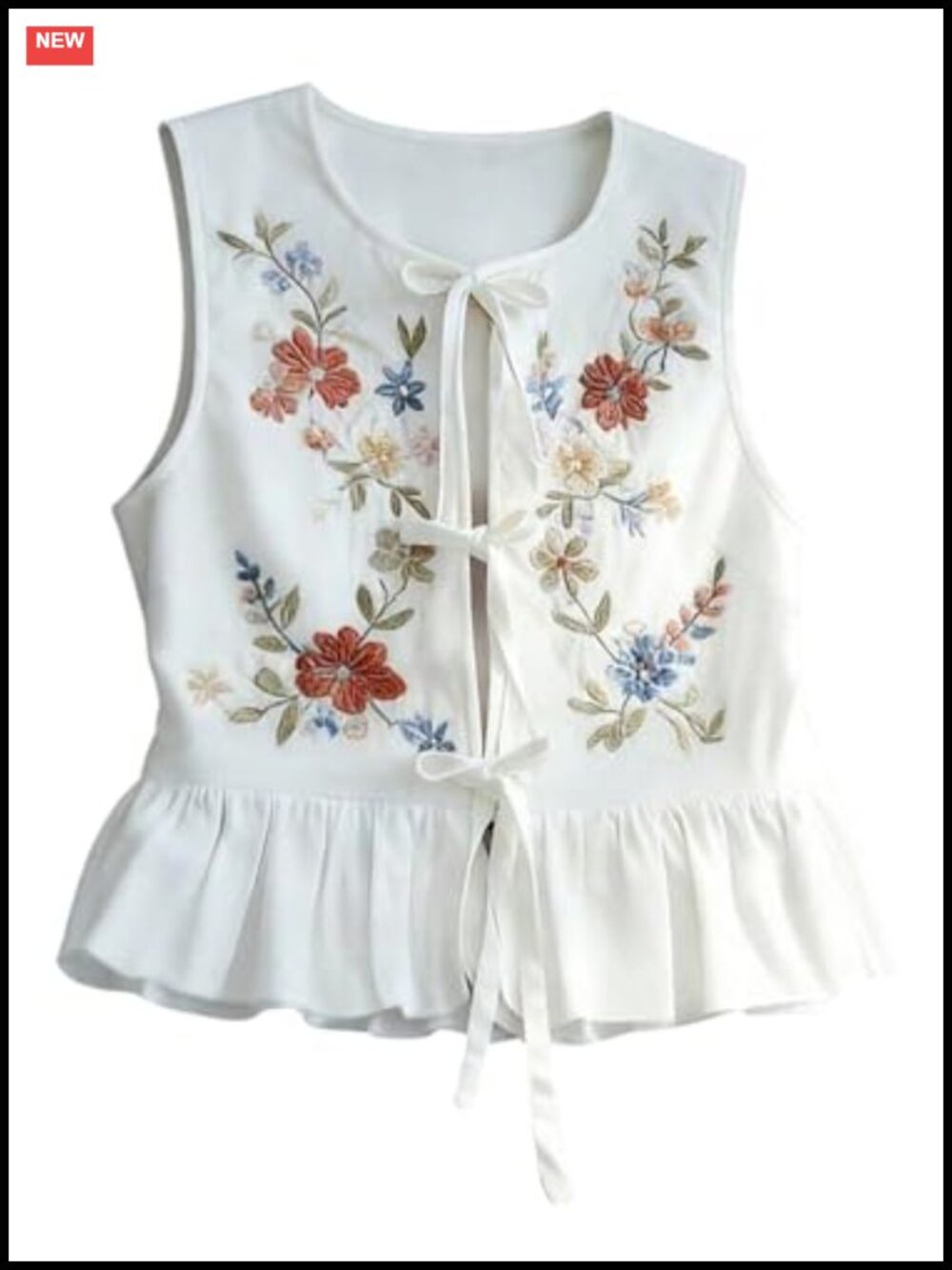 Boho Floral Print Peplum Tank Top Bow Tie Front Sleeveless Ruffle Hem